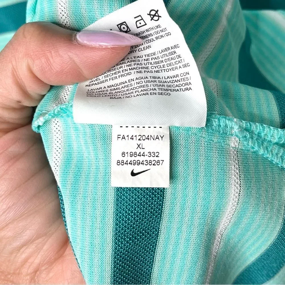 Nike Polo Shirt Men’s XL Golf Dri-Fit Tour Performance Teal Striped Short Sleeve